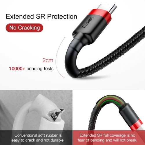 Baseus 2 MÈTRES TYPE-C NYLON TISSÉ RAPIDE TÉLÉPHONE ANDROID/TABLETTE CHARGE/SYNCHRONISATION CÂBLE - Photo 6 sur 14
