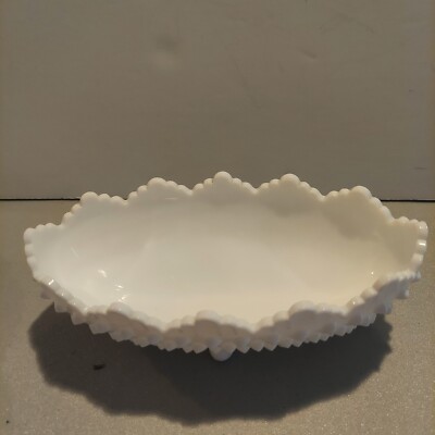 Fenton Hobnail Milk Glass Oval Dish Candy, Nuts or Relish  8'' Long x 4'' W 