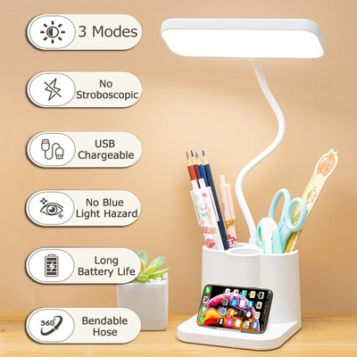Dimmable LED Desk Light Touch Sensor Table Bedside Reading Lamp USB Rechargeable
