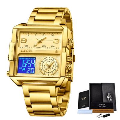 Herren Herren Jungen Uhr Dual Time Analog & Digital Tag Datum Edelstahl OVP