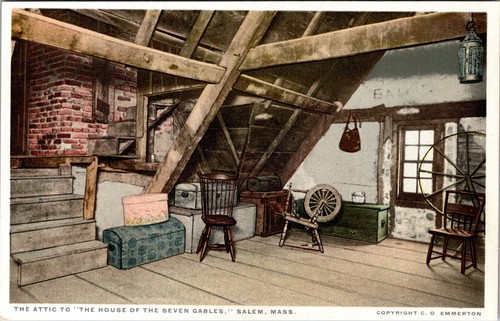 Salem MA-Massachusetts, Attic, House Of Seven Gables Vintage Souvenir Postcard