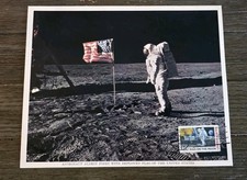 BUZZ ALDRIN FLAG DEPLOYMENT ON MOON APOLLO 11 1969 VINTAGE FIRST DAY STAMP PHOTO