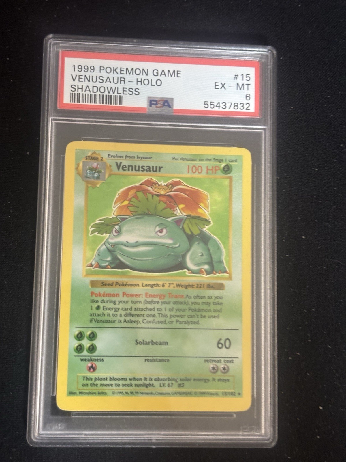 1999 Venusaur 015/102 Base Set (Shadowless) Holo PSA 6