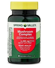 Spring Valley Mushroom Complex Dietary Supplement 6,200mg 30 Vegetarian Capsules