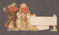 Vintage HALLOWEEN c1910 STANDUP Mr. & Mrs. SCARECROW Corn Stalks Ex Carpentier