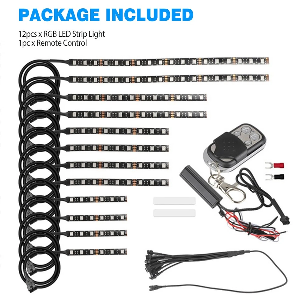 12Pcs Motorcycle RGB LED Waterproof Under Glow Lights Strip Neon Kit + Remote US - Image 4 of 4