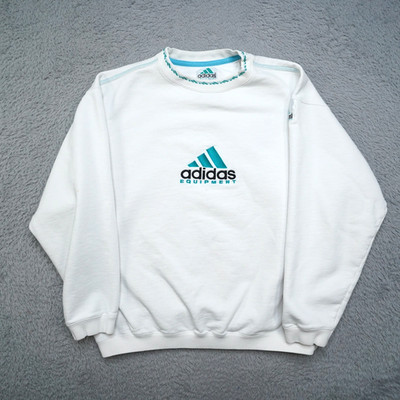 Vintage Y2K Adidas Equipment Sweatshirt Mens L White Teal Crewneck Pullover