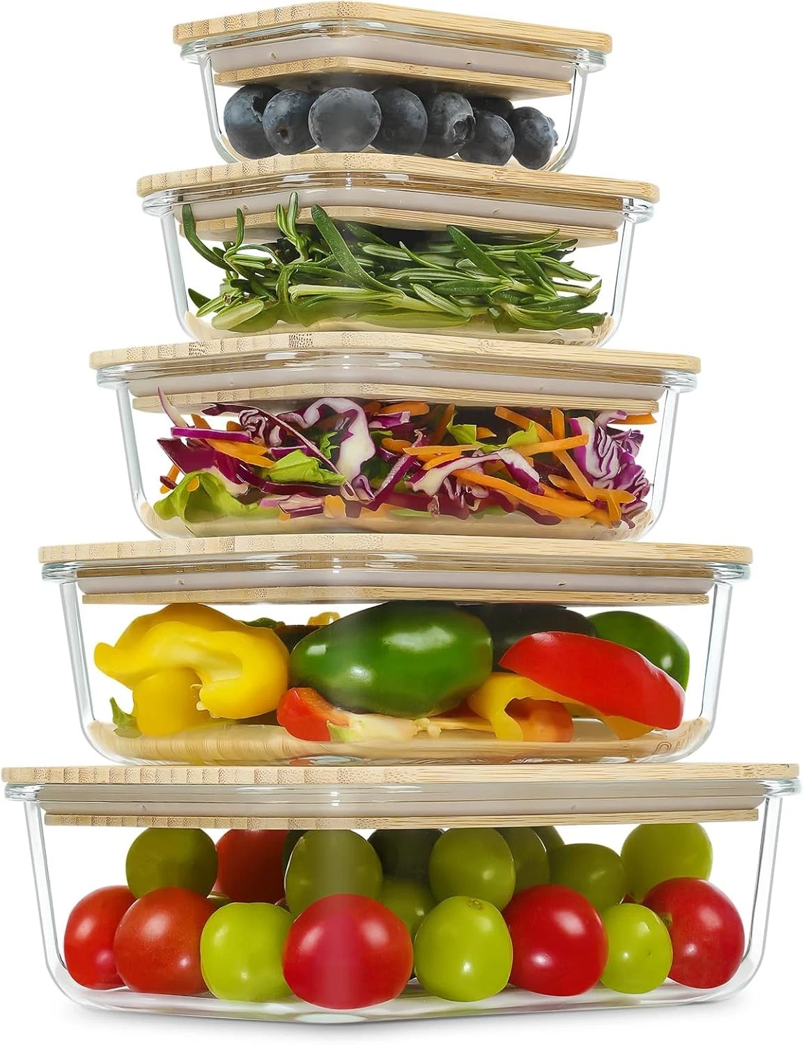 Glass Containers W/ Bamboo Lids Meal Prep Glass Food storage Container Set 5