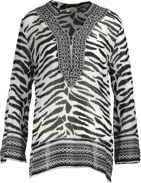 Malvin Damen Tunika - Bluse Mit Perlen 1685 Schwarz-Weiß-Grau Gr. 36-image