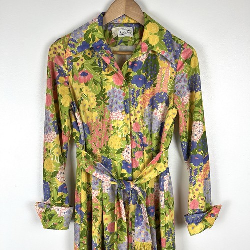 VTG Leslie Fay 70s Hippie Boho Flower Power Long Maxi Dress Sz S Long Sleeve - Picture 2 of 11