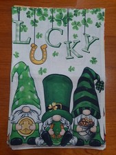 NEW 1pc Double Sided Lucky St Patricks Three Sitting Gnomes Garden Flag 12x18