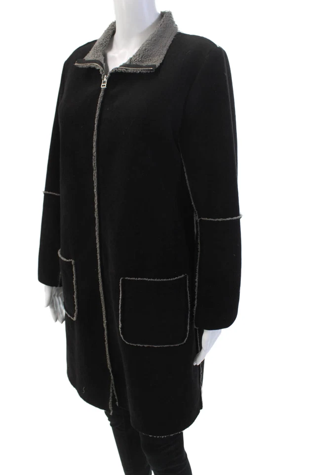 Chaqueta de terciopelo para mujer de gamuza forrada con textura cuello cremallera completa negra talla L Foto 2 de 4