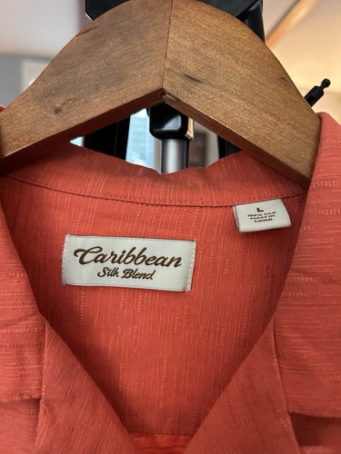 Caribbean Silk Blend Short Sleeve Button Up Hawaiian Shirt Mens Size Large Coral - Picture 4 of 5