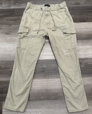 US Polo Assn Cargo Pants Beige Drawstring Pony Preppy Paratrooper Stretch Mens L