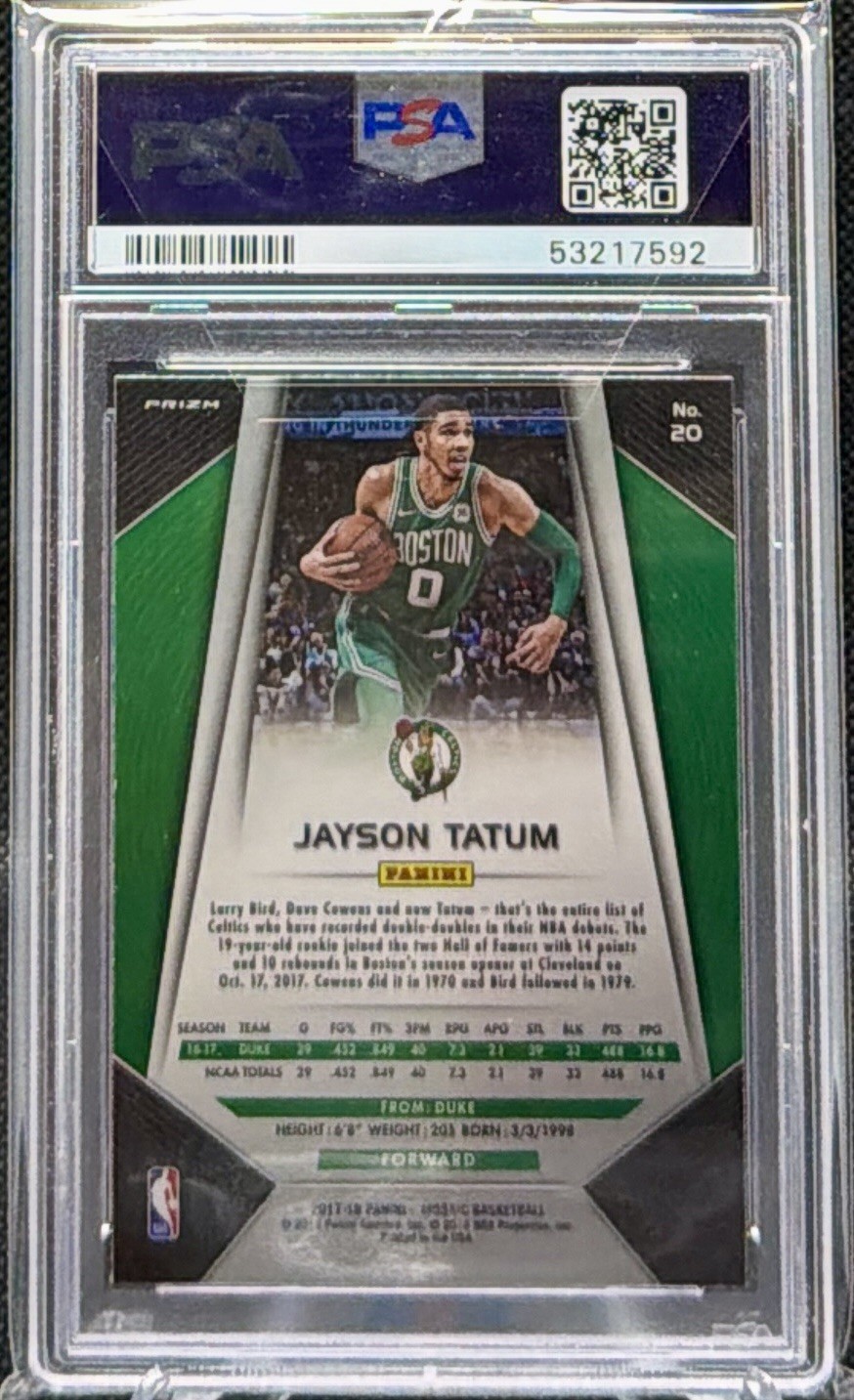 Panini 2017-18 Prizm Mosaic Jayson Tatum RC #20 Celtics PSA 9 view 2
