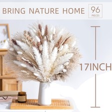 96PCS Natural Dried Pampas Grass Boho Home Decor Bouquet Phragmites Dried Flo...
