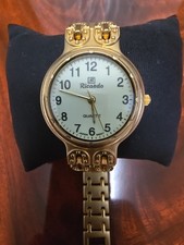 New Vintage RICARDO Gold Tone Quartz Watch Japan Movt Water Res. no battery 