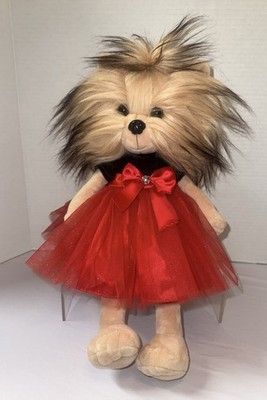 Orange Toys Lucky Doggy Plush Yorkshire Terrier Yoyo Red Dress Dog Poseable