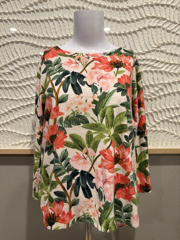 Tommy Bahama Size S/P Floral 3/4 Sleeve 100 % Cotton Pullover Shirt
