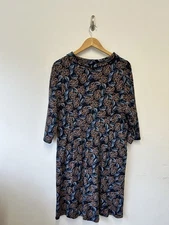 Seasalt Cleats Dress Size 18 Dark Night Brushed Magnolia 3/4 Sleeve Jersey