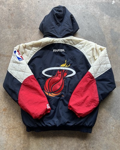 Vintage 90s Miami Heat Starter Puffer Jacket Mens M Big Patch Streetwear NBA - Picture 2 of 16