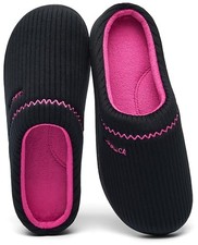 House Slippers for Women with Arch Support Memory Foam Non 10 Black-pink