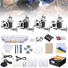 Complete Tattoo Gun Starter Kit 4 Machine 40 Inks Needles Grip Power Supply Tips