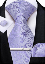 Paisley Ties for Men Silk Necktie and Pocket Square Cufflinks Tie Clip Set Woven
