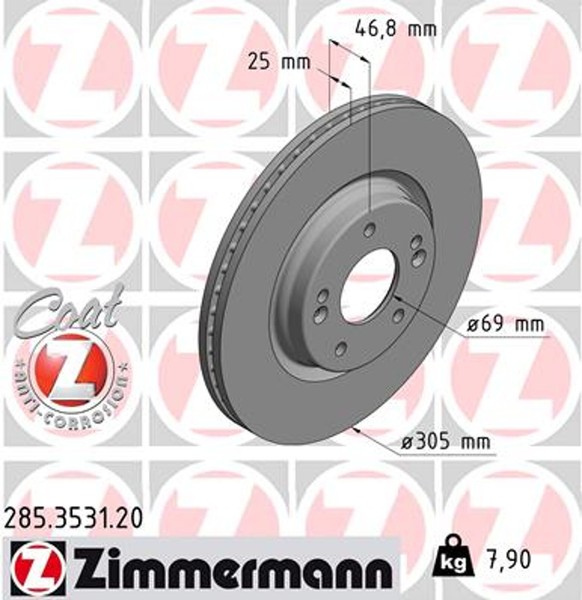 2X Bremsscheibe Coat Z Zimmermann 285.3531.20 FüR KIA Hyundai Sportage Tucson QL-image