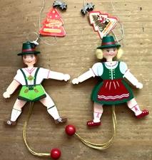 Käthe Wohlfahrt Bavarian Boy & Girl Pull-String Christmas Ornaments Germany