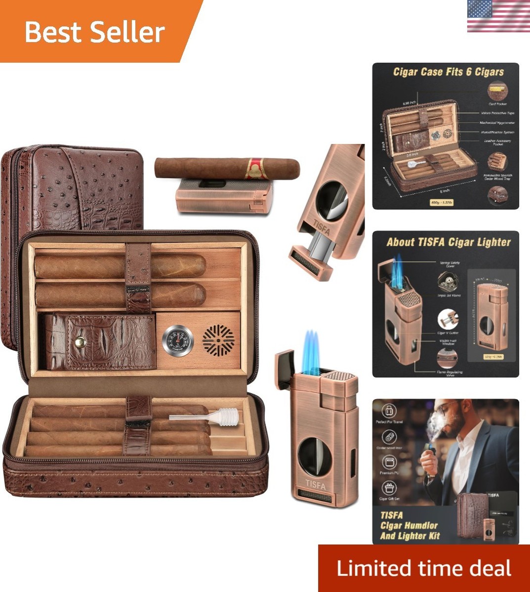 Portable Leather Cedar Wood Cigar Humidor With Philippines