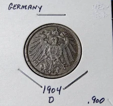 1904 D German One Mark - World Germany Coin