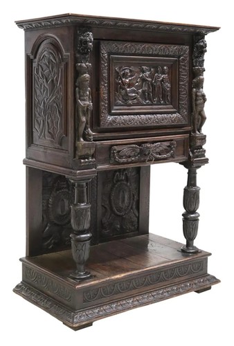 Antique Cupboard, Credence, French Renaissance Revival, Oak,  Masks, 1800's!! - Picture 1 of 8