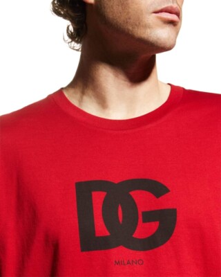 Dolce & Gabbana L37956 Mens Red DG Logo Graphic Tee Size 50 | eBay