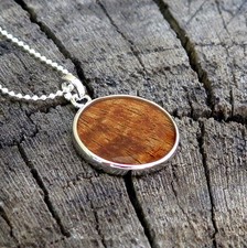 Hawaii Hawaii Jewelry Koa Wood Scroll Rhodium Plated Brass Pendant BRP1077