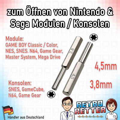 3,8 + 4,5 mm Schraubenzieher GameBit Set - für Nintendo & Sega Konsolen / Module