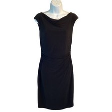 David Meister Sleeveless Cowl Neck Ruched Waist Mini Cocktail Dress Black 6