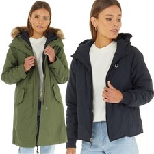 Womens Fred Perry Parka Zip-in Liner Parka Jacket Parka Green Size 8 Rrp £400