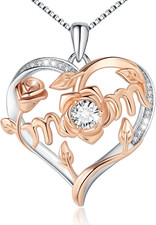 Mother Daughter Necklace S925 Sterling Silver Rose Heart Pendant Necklaces for M