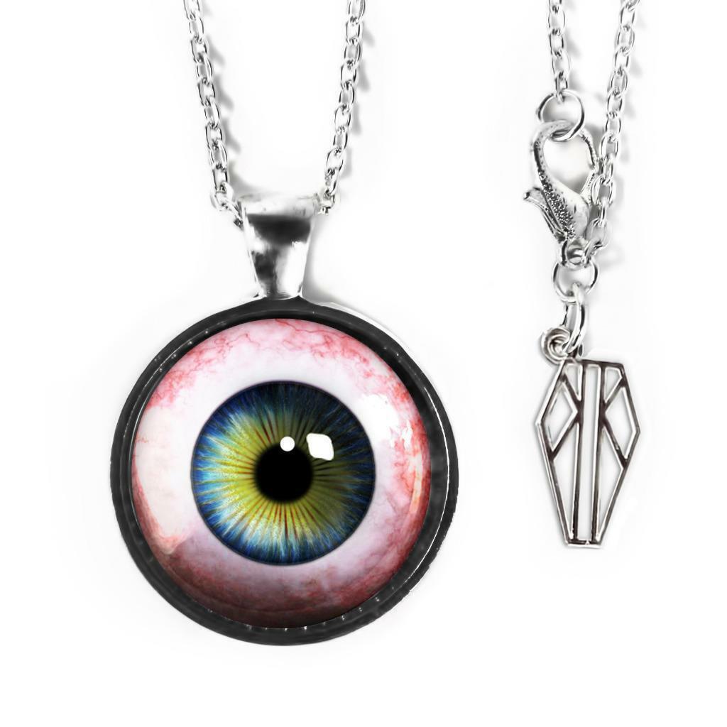 Human Eye Doll Glass Eyeball Sterling Silver Halloween Pendant