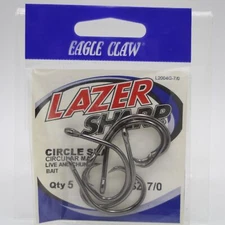 Eagle Claw Lazer Sharp L2004G  Circle Sea Fishing Hooks Platinum Black Size 7/0