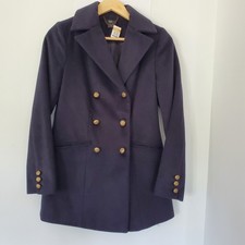 F&f Sz 4 Navy Blue Wool Blend Peacoat Double Breasted Ornate Gold Buttons Pocket