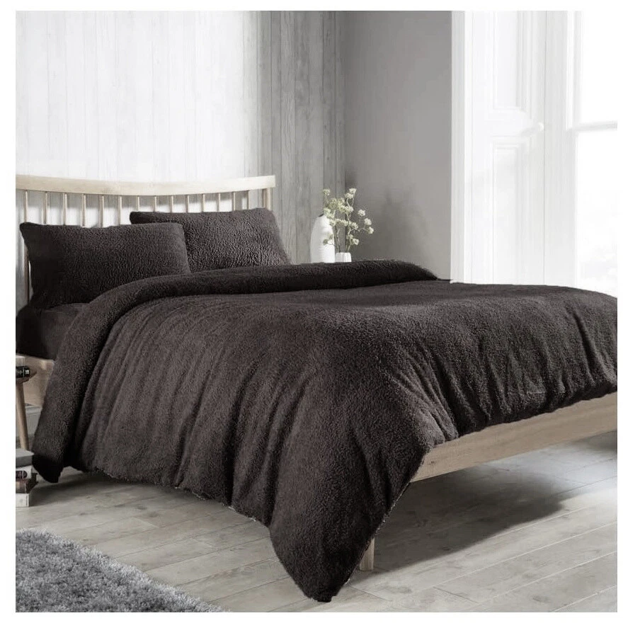 Teddy Duvet Cover Set With Pillowcases Fleece Thermal Cosy Warm Soft Bedding