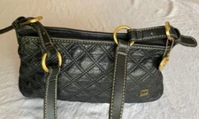 The Sak Leather Handbag Shoulder Bag Purse Black Embossed Diamond Pattern