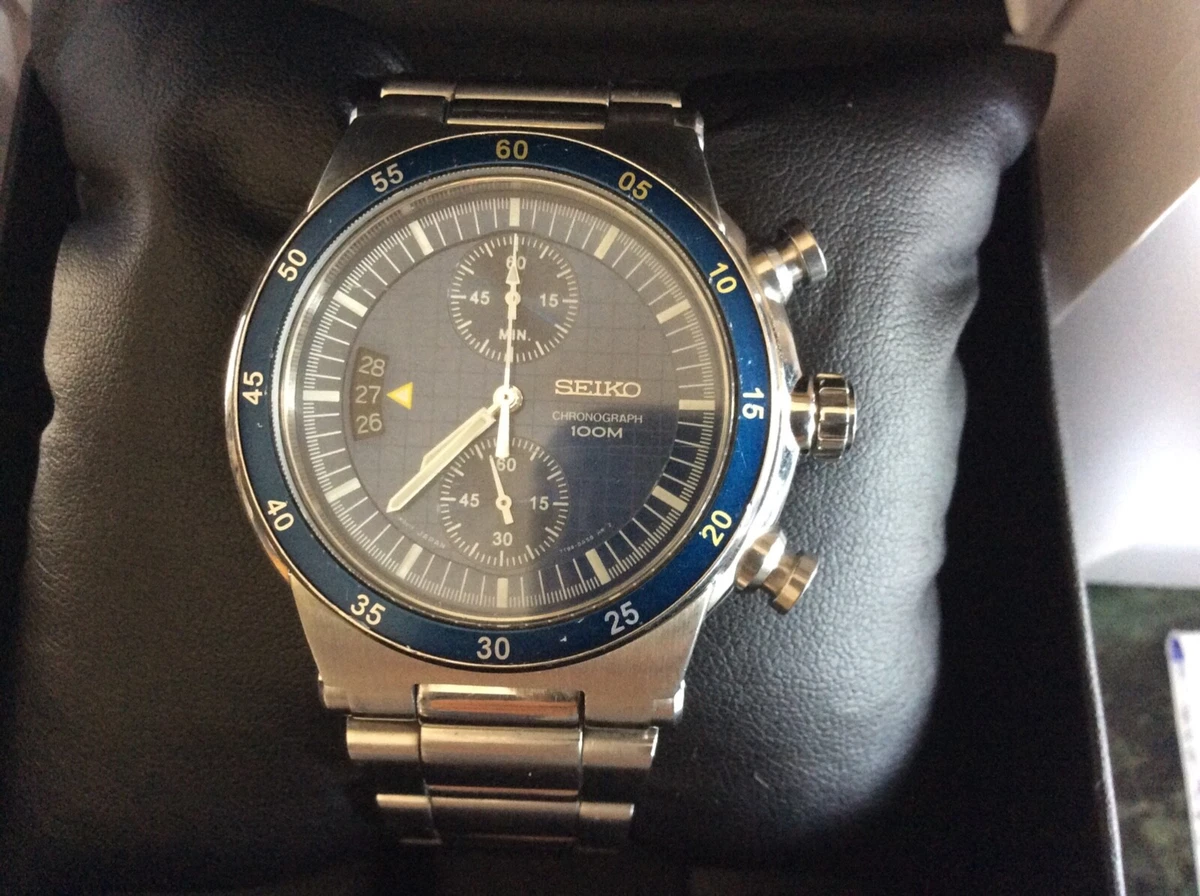SEIKO CHRONGRAPH 7T94 0AM0 Navy Dial 2 COUNTERS VERY RARE Japan Import