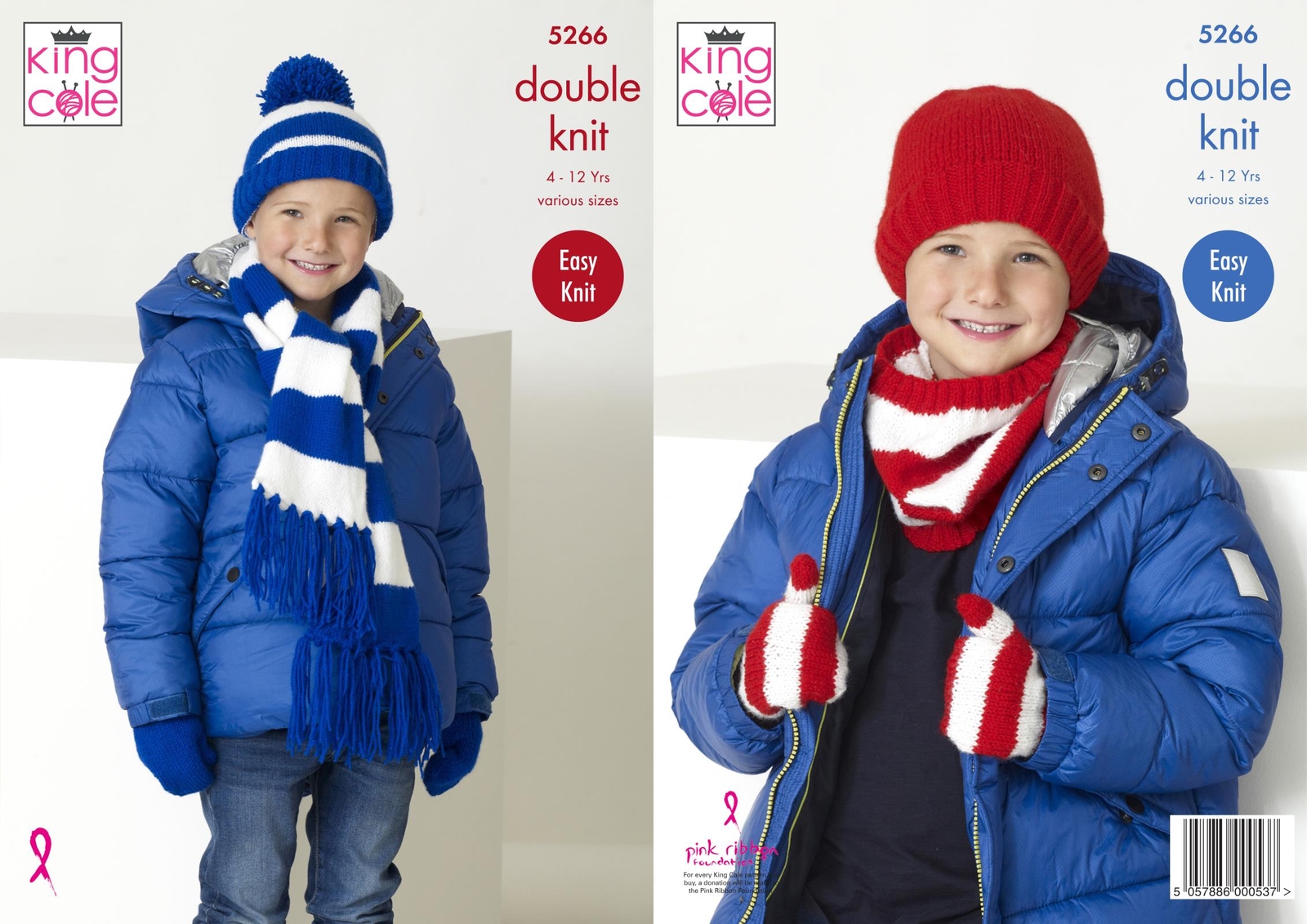 King Cole 5266 Knitting Pattern Childrens Scarf Snood Hats Mitts in Big Value DK