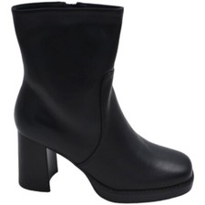 Scarpe tronchetto stivaletto nero donna tacco alto largo in legno 6cm plateau 2c