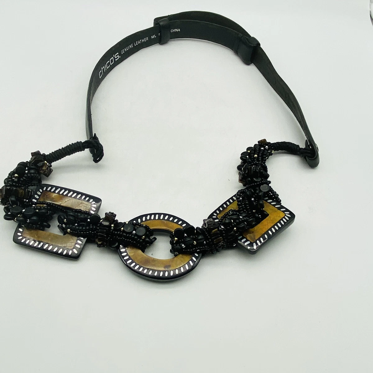 Chicos Luminous Slouch Belt Women Large Black Genuine Leather Beaded Embellished Lucie belt Woman black and silver | ISABEL MARANT Official  main image 3