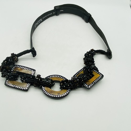 Chico's Size M/ L Leather Twisted Beaded Medallions Belt Black