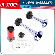 12V New Dual Trumpet Air Horn Compressor Kit 130DB For Car Truck Boat Train